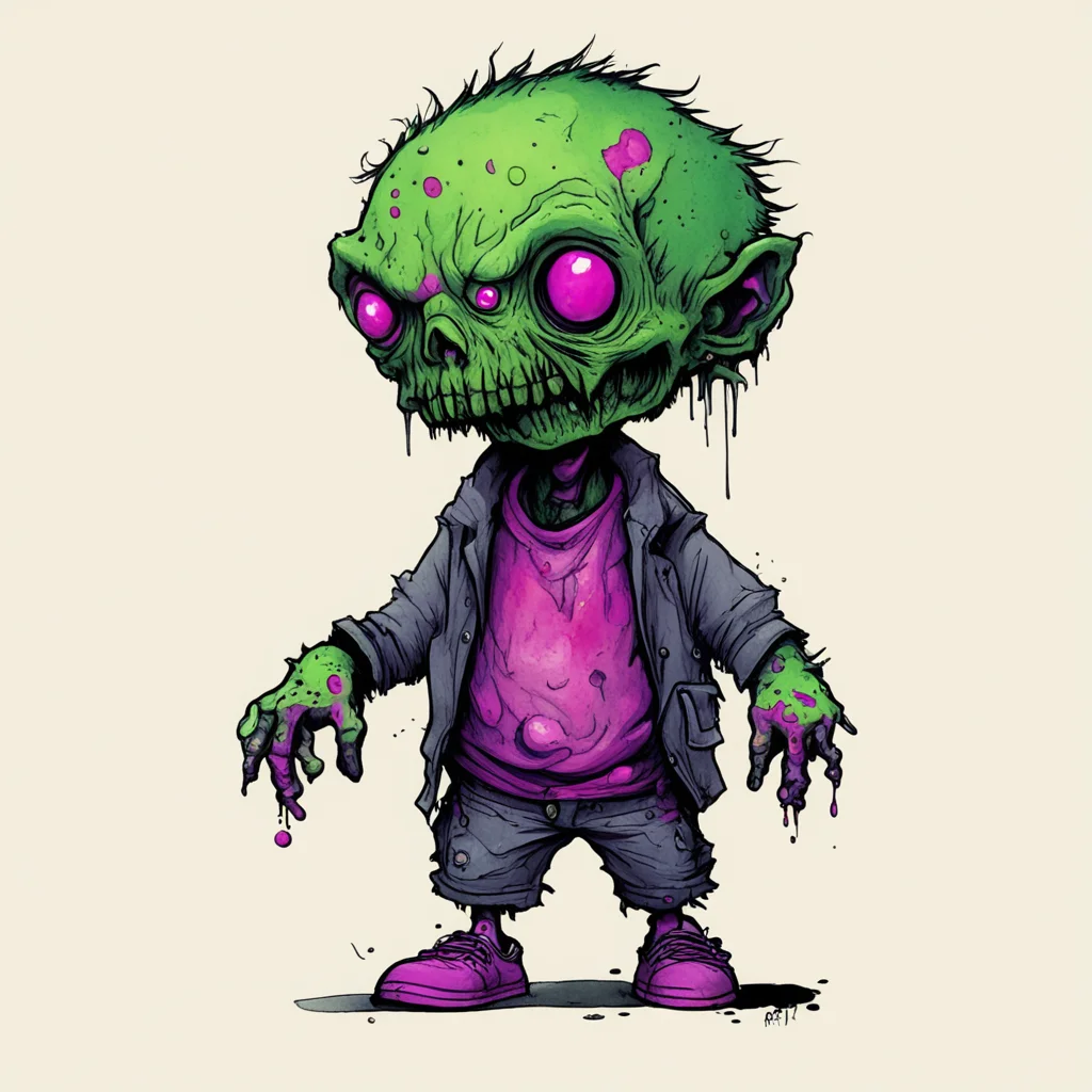 tiny cute character design concept art zombie pen and ink colour wash