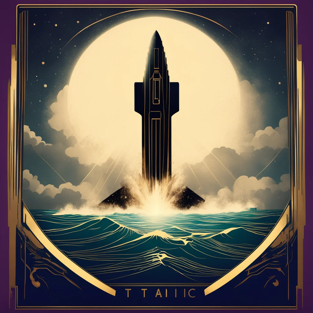 titanic style poster art deco but with a rocket ship —ar 23