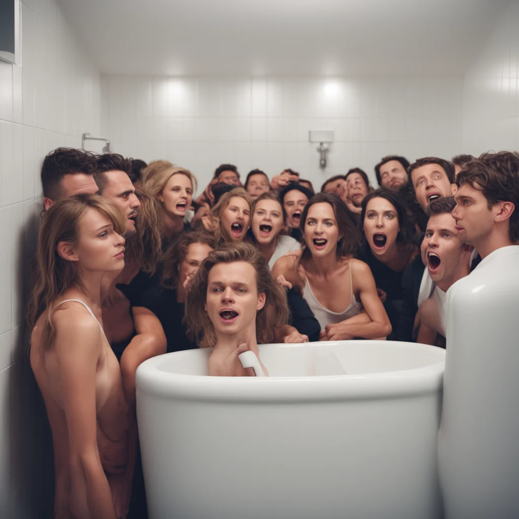 too many people in a bathroom at a party anxiety 4k resolution