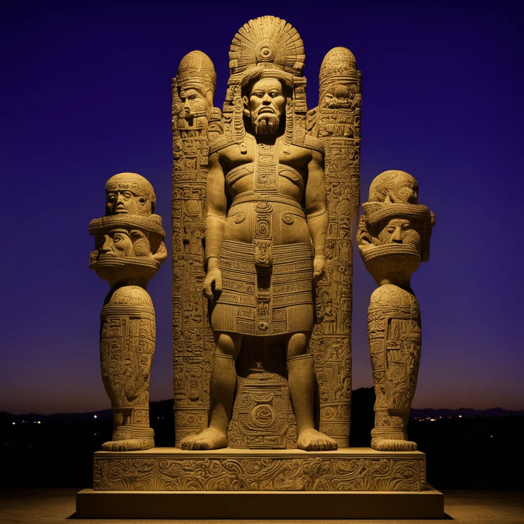 totemic Babylonian sculpture at night in the style frontal mount flas lighting highly detailed in the style of Edward Mu