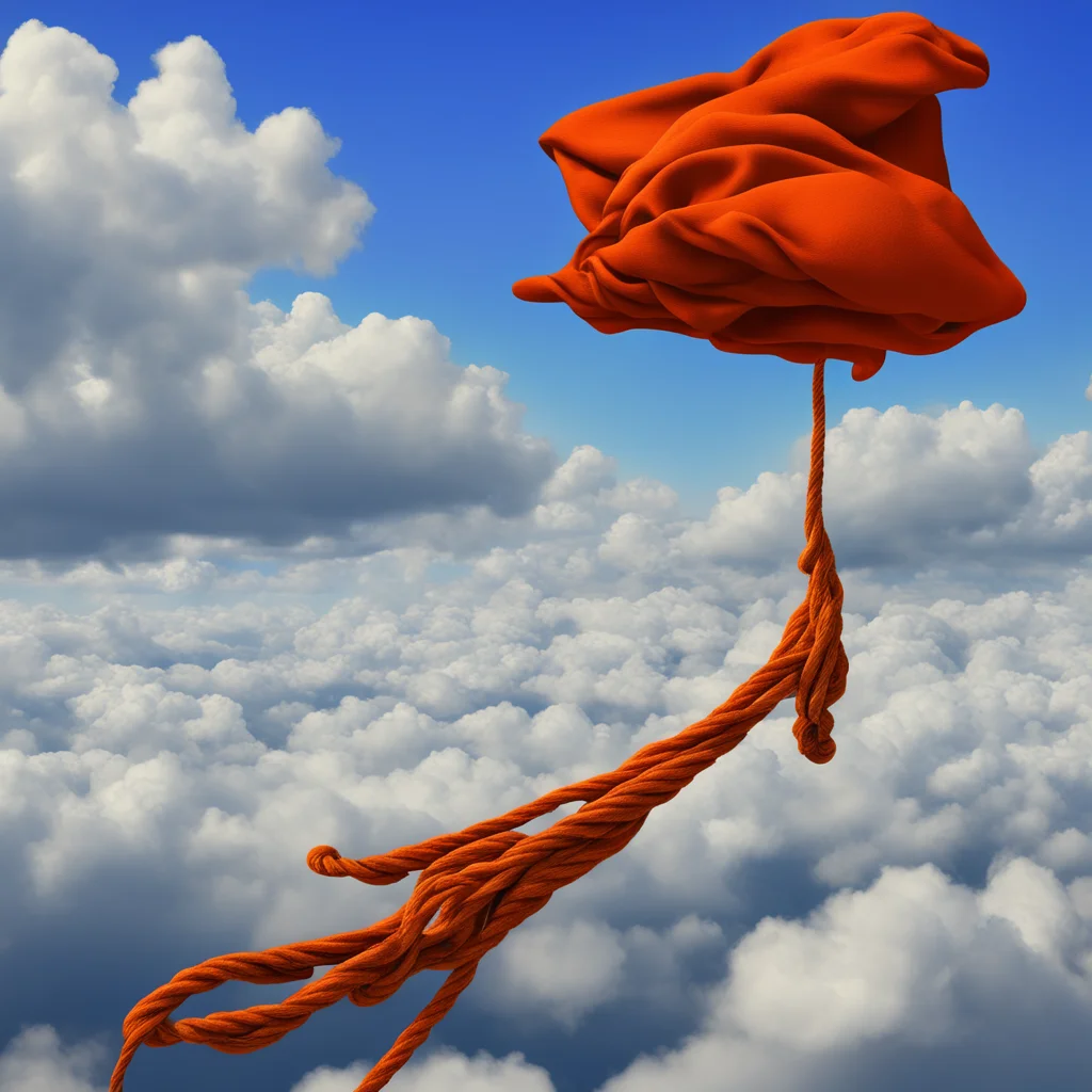 tower of orange cloth and rope hovering above the tundra voluminous clouds good dynamic range Studio Ghibli Michael Park
