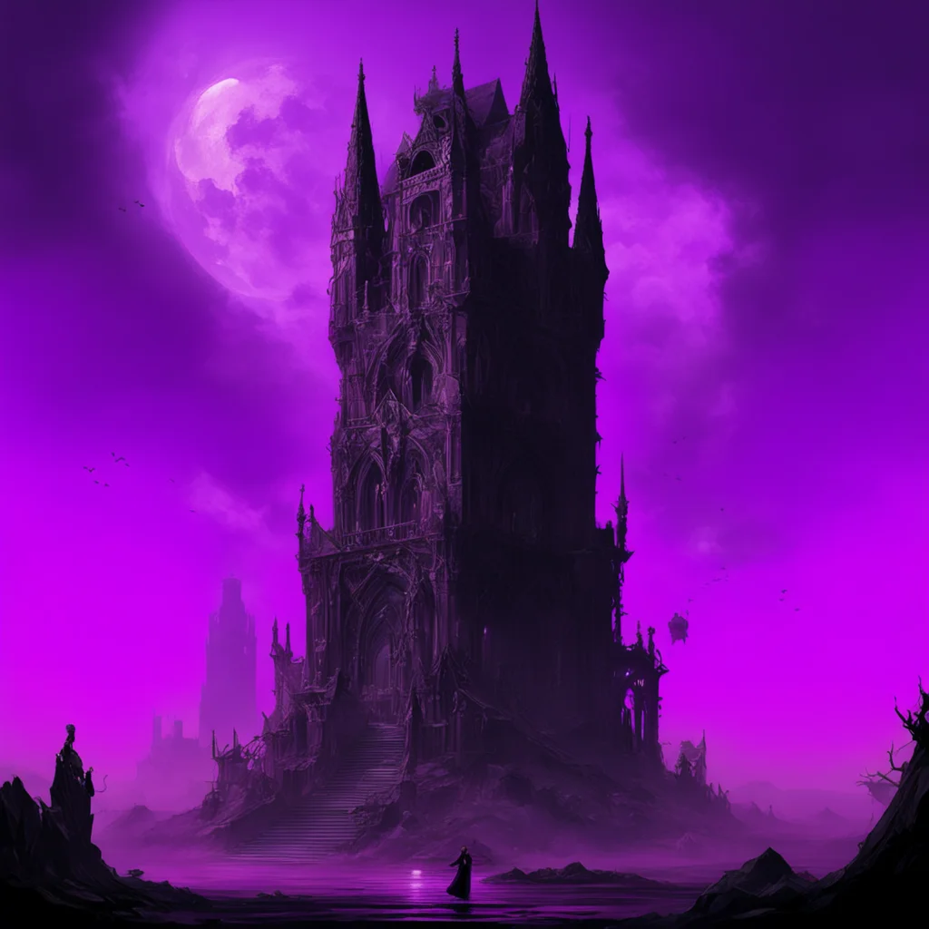 tower of the violet necromancer night lunar eclipse in the style of craig mullins and ruan jia ll