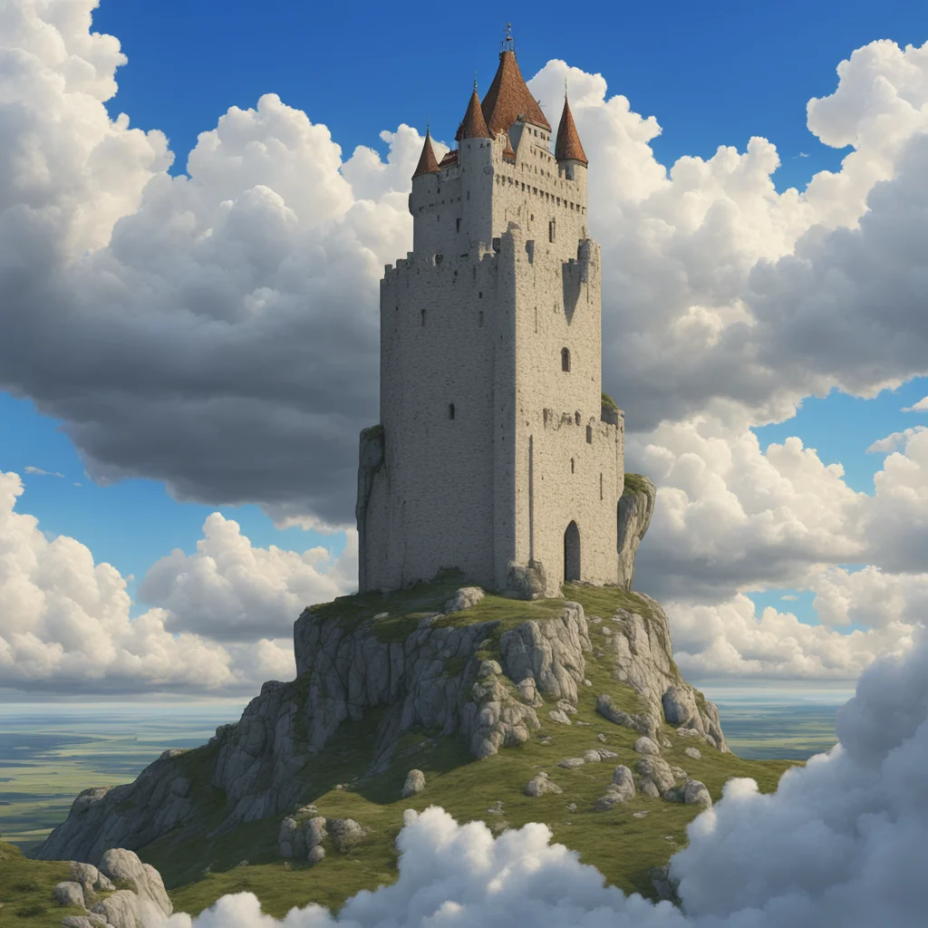 tower wrapped in white cloth and rope hovering above the tundra castle windows ramparts voluminous clouds good dynamic r