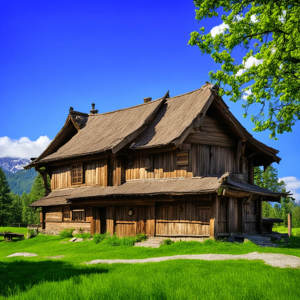 traditional wooden house architecture photography blue sky spring alps panorama ar 21