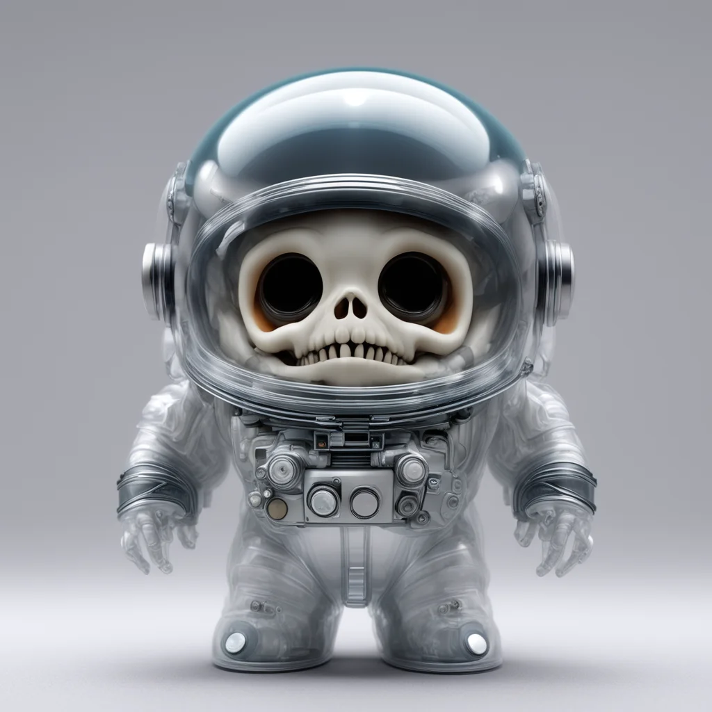 transparent cosmonaut skull inside helmet visor transparent jelly photorealistic intricate details 8k cute chubby adorab