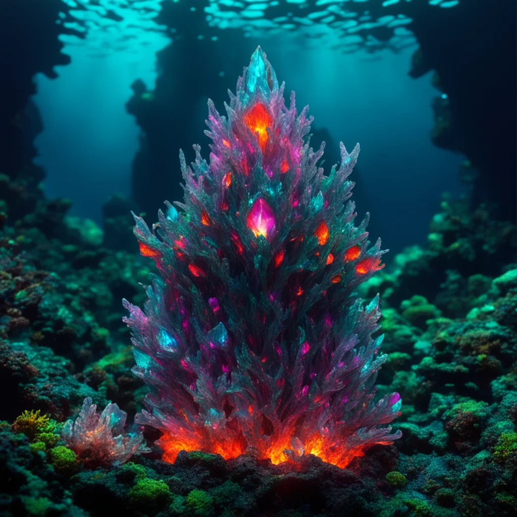 triclinic crystal jewelled lava ghost underwater forest seabed very detailed