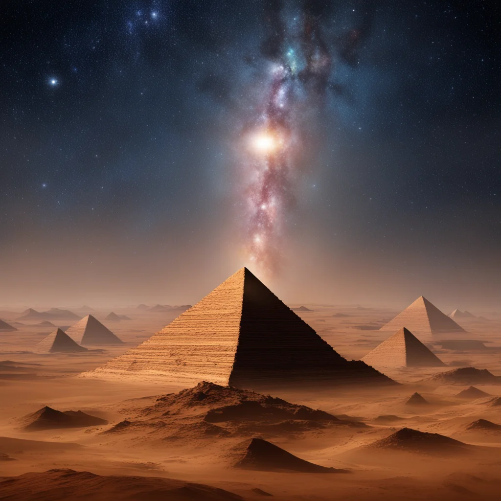 trinary star system over three pyramids
