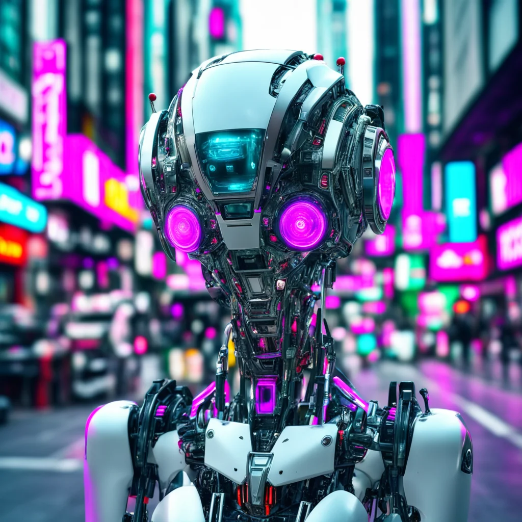 trippy futuristic robot in Tokyo cityhyper detailecyberpunkfancy