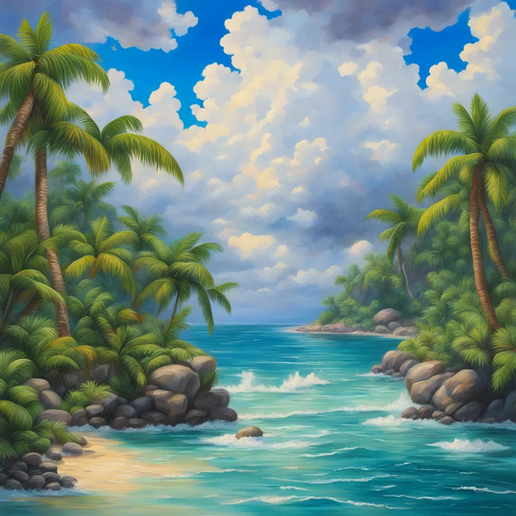 tropical islands clouds oil painting realistic detailed 8k ar 916 no ship