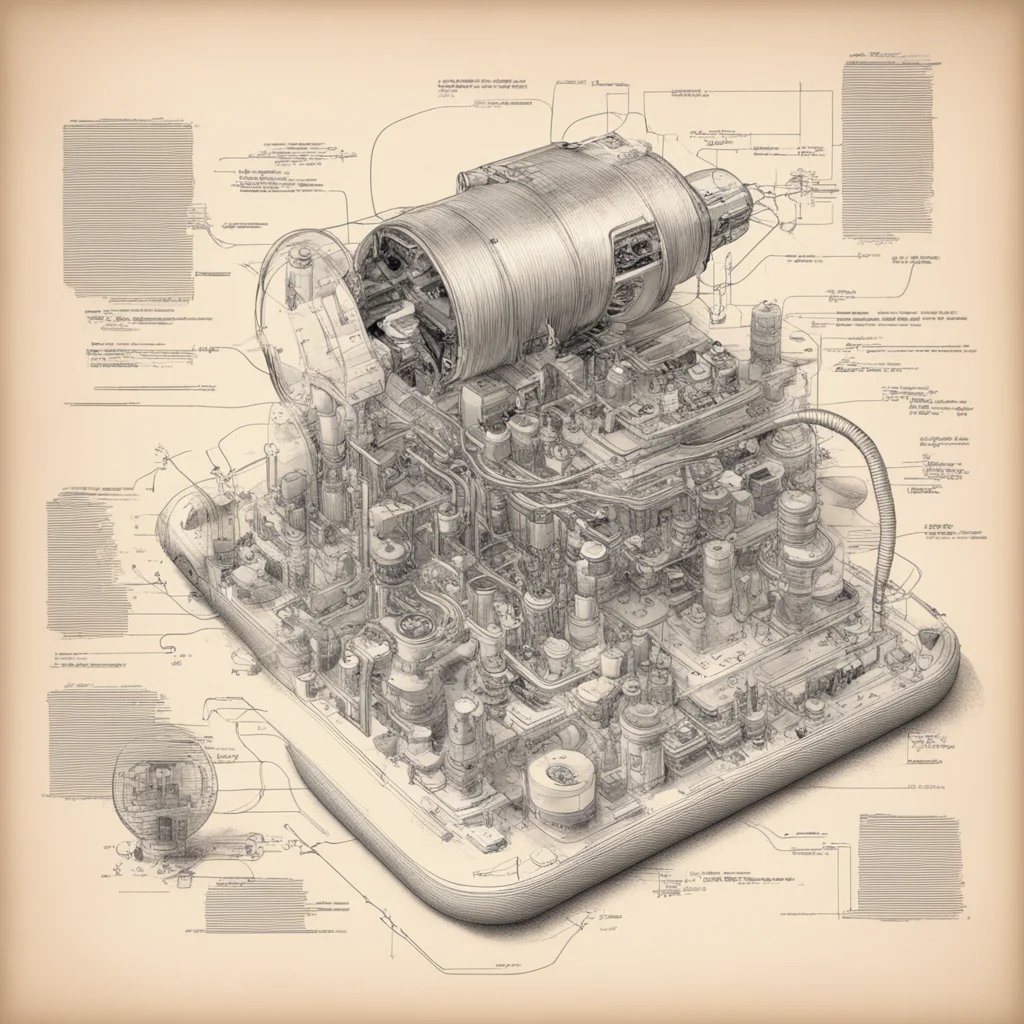 ttl logic microchip expansive vacuum tube patent illustration sketch Hunter S Thompson 3D