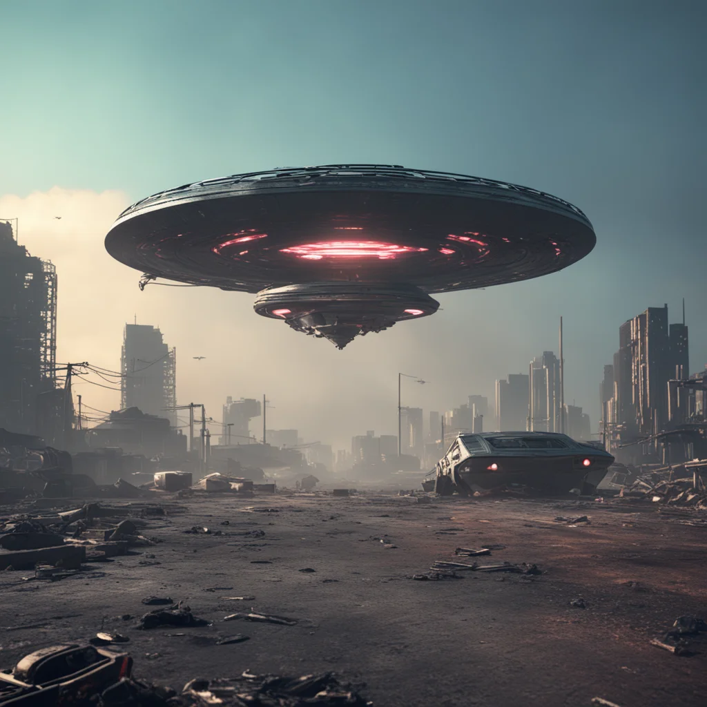 ufo abduction Post apocalyptic cyberpunk ultra realistic cinematic lighting octane render 8K photo realistic