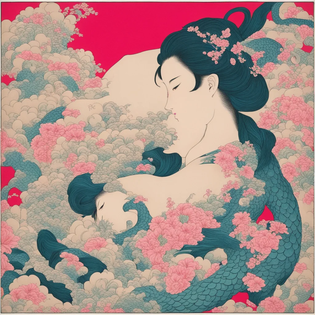 ukiyo e shunga style a dragon a fair Japanese maiden embrace tantric ar 169