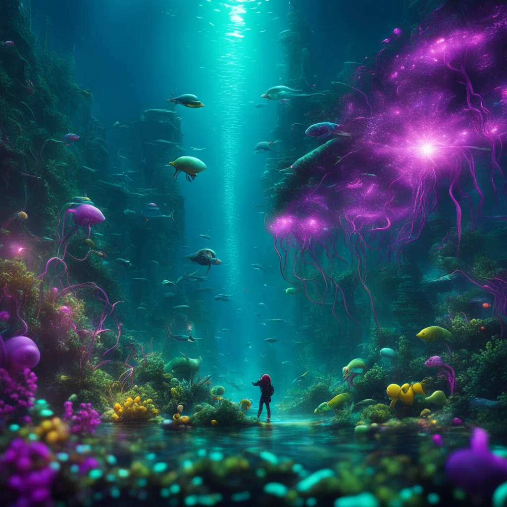 underwater city macro worms children lights cyber future realistic