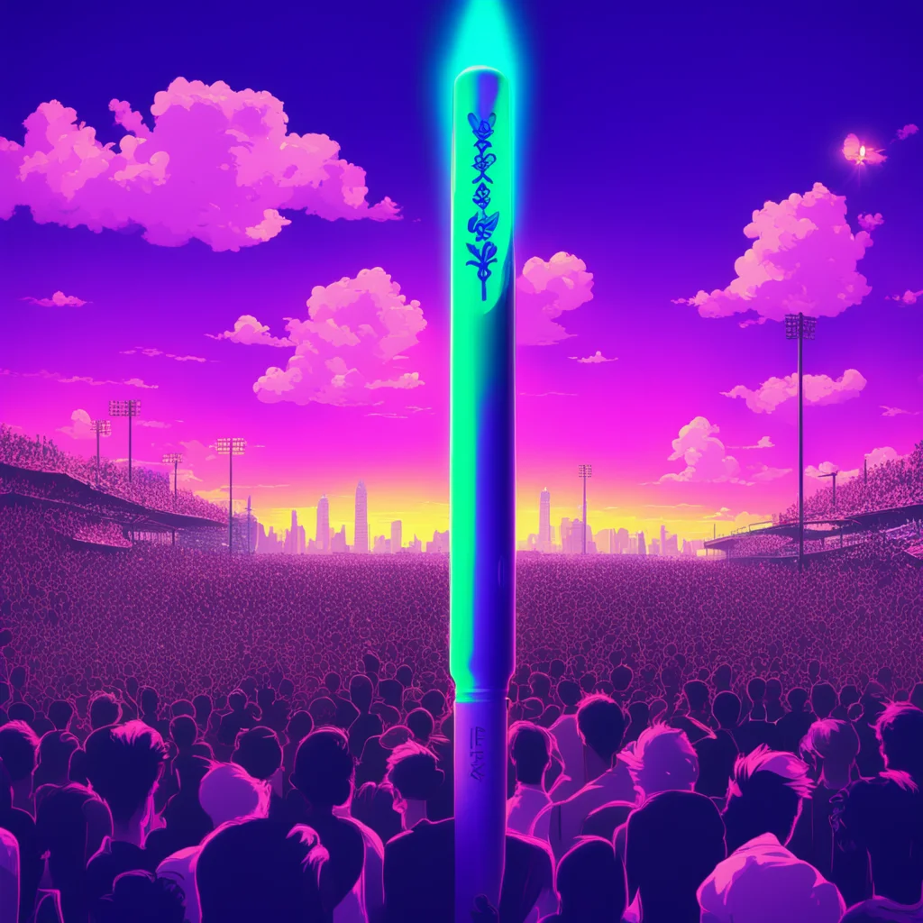 vape pen baseball bat tip of vape pen baseball bat is glowing big city baseball park right field stands faint hidden fle