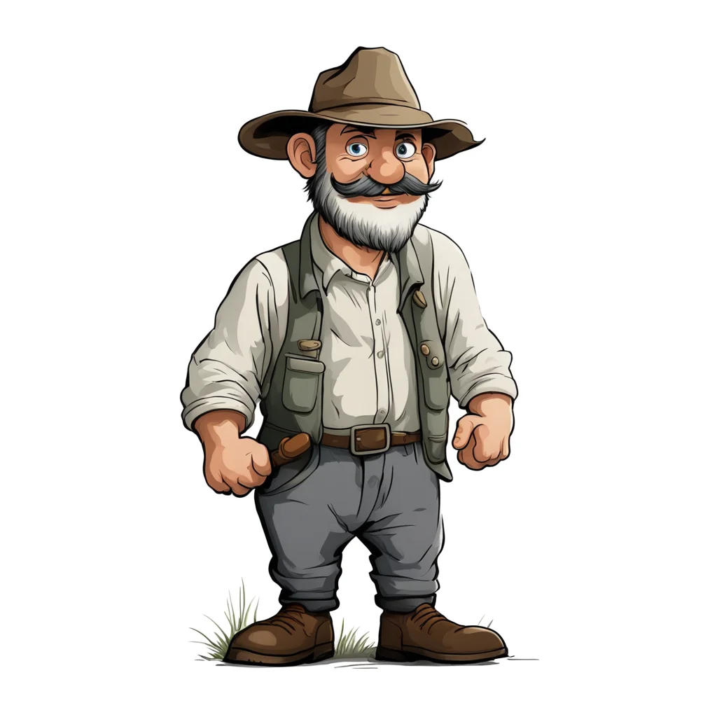 very fine drawing of a cartoon farmer on a white background