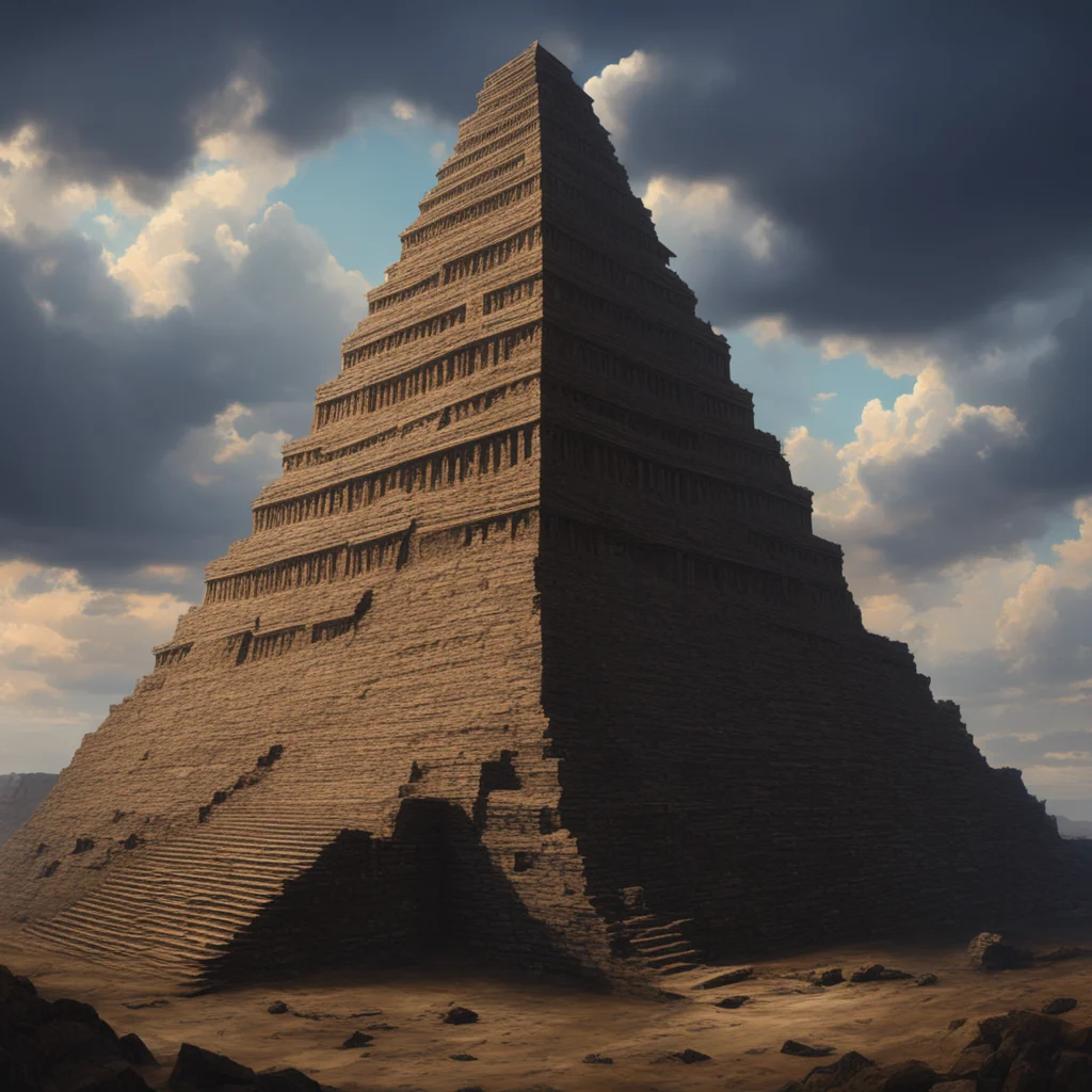 very tall stepped ziggurat   demonic theme   wide angle cinematic 4k high detail   oil painting ar 15