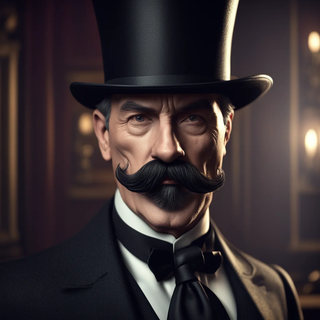 victorian gentleman top hat monocle mustache CGI dark cinematic lighting octane render photorealistic hyperrealistic CGI