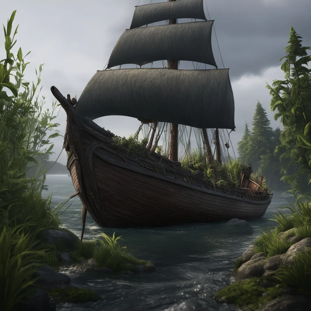 viking ship cinematic painting detailed realistic plants unreal engine The Revenant Megascans dark byJohn Constable test