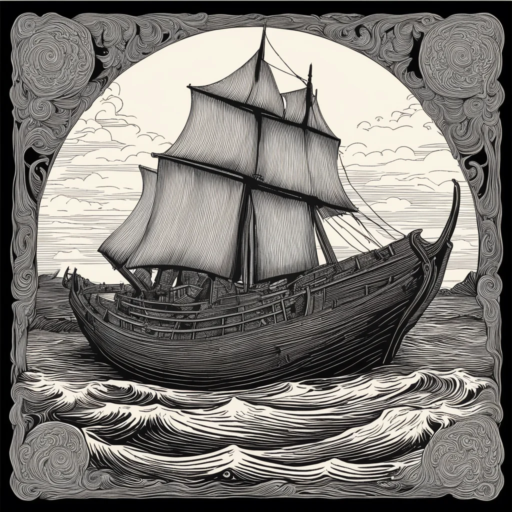 viking ship woodcut
