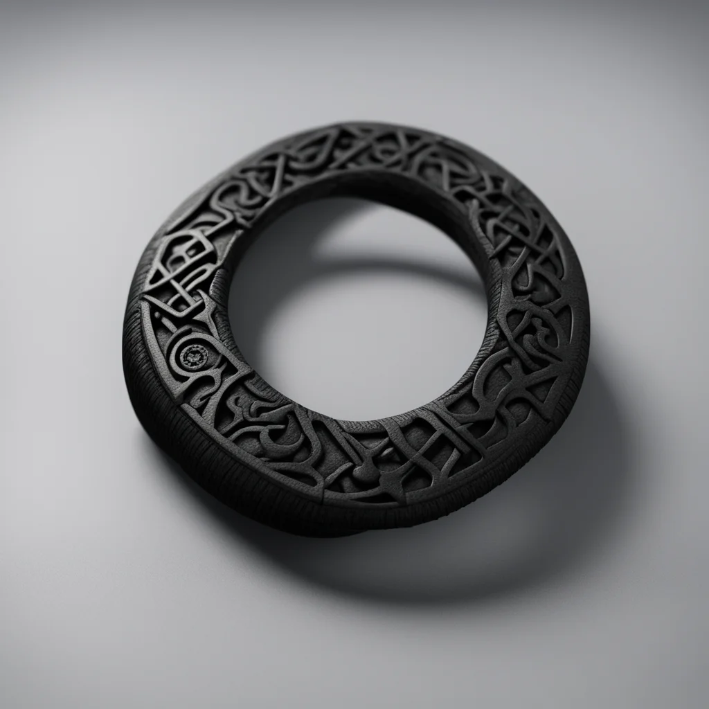 viking symbols amulet made from black iron with a carbon fiber arm ring matte painting unreal engine ar 169