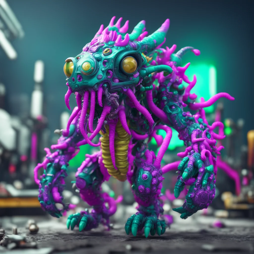 vinyl designer toys in a Space Gods Kaiju theme multicoloured translucent tentacles and claws and mechanical parts ultra