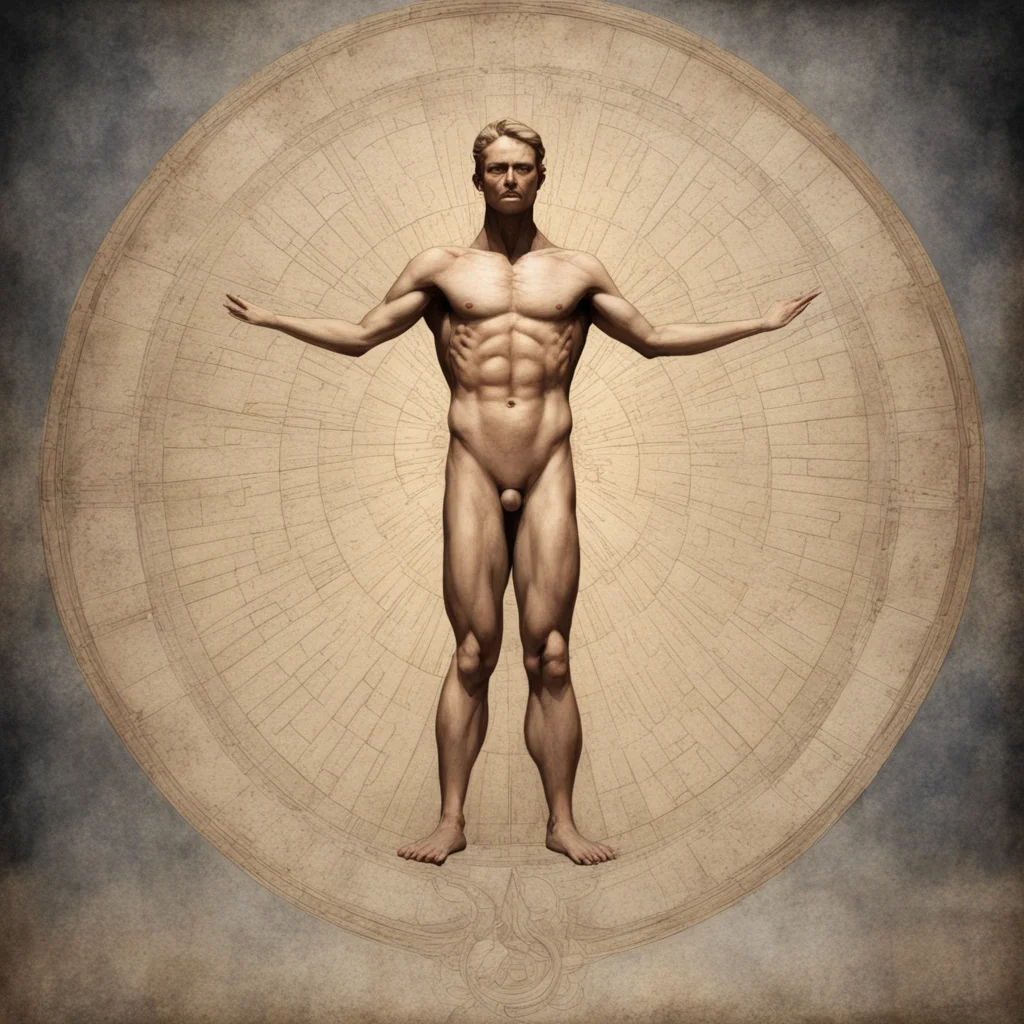 vitruvian man10 ancient of days5 in the style of William Blake Augustus Knapp proportional watercolor symmetry portrait 