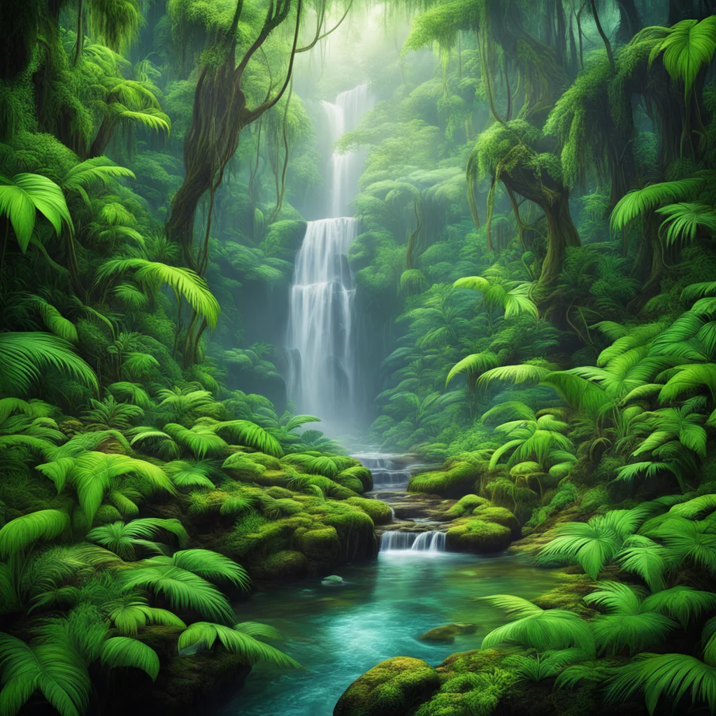 vivid imagination flowing through a dense rainforest lush magical unreal ar 168