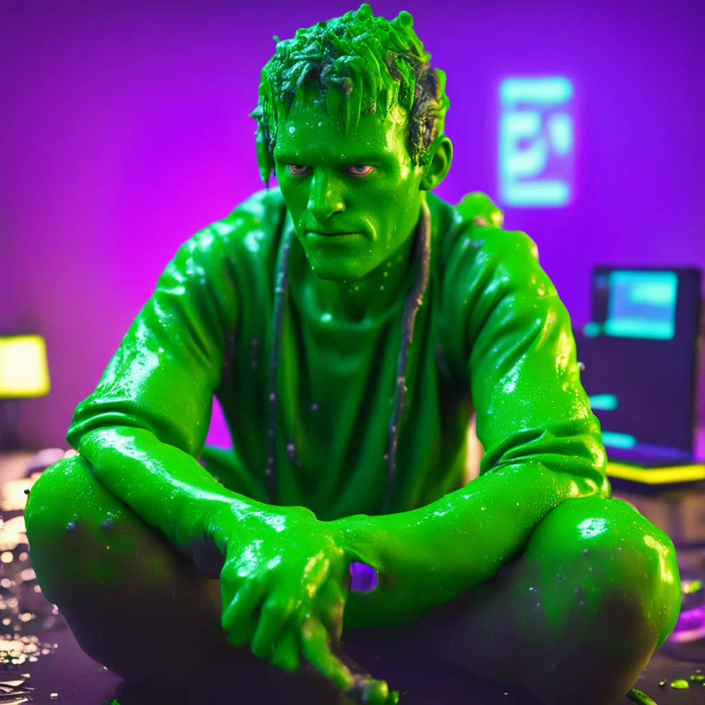 wet sad slimy man playing PC video game fortnite clarity misty biologic early morning light photoreal hyper real octane 