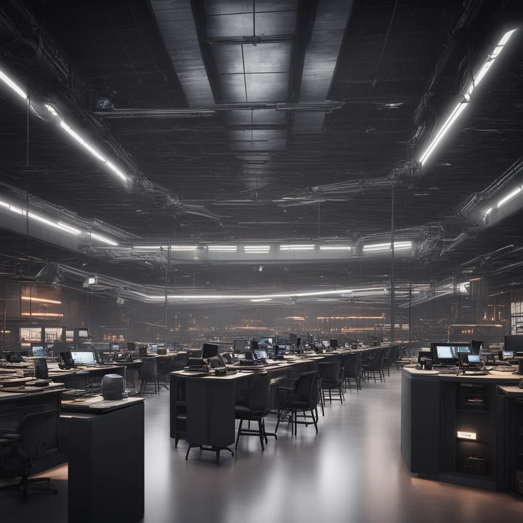 wework co working office space with many desks in Star Wars Darth Vader hangar dramatic lighting matte painting highly d