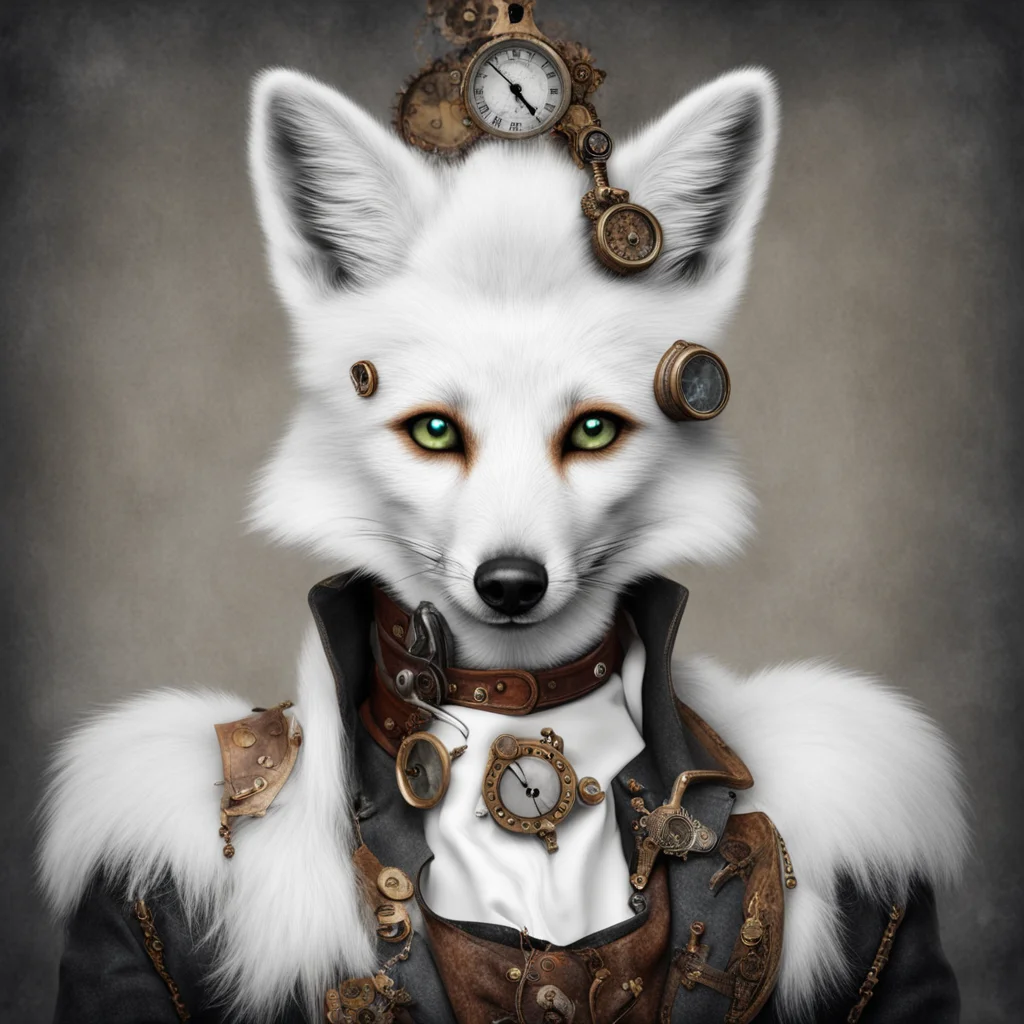 white fox steampunk portrait