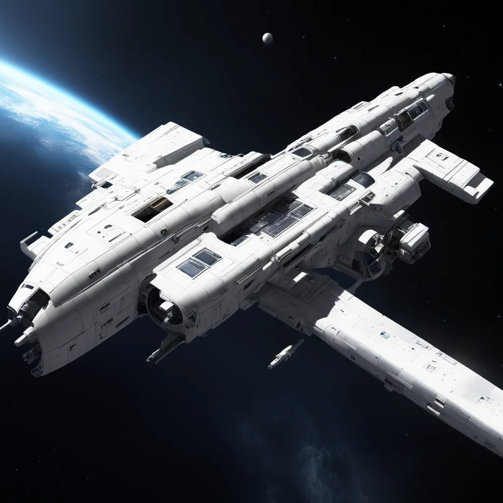 white space war ship in deep space long tube shaped military punk looking style like Fred Gambino style like the Expanse