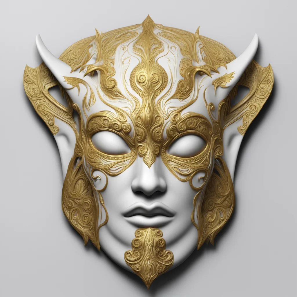 white tribal mask with depth zbrush ornate gold veins zbrush shiny ar 169