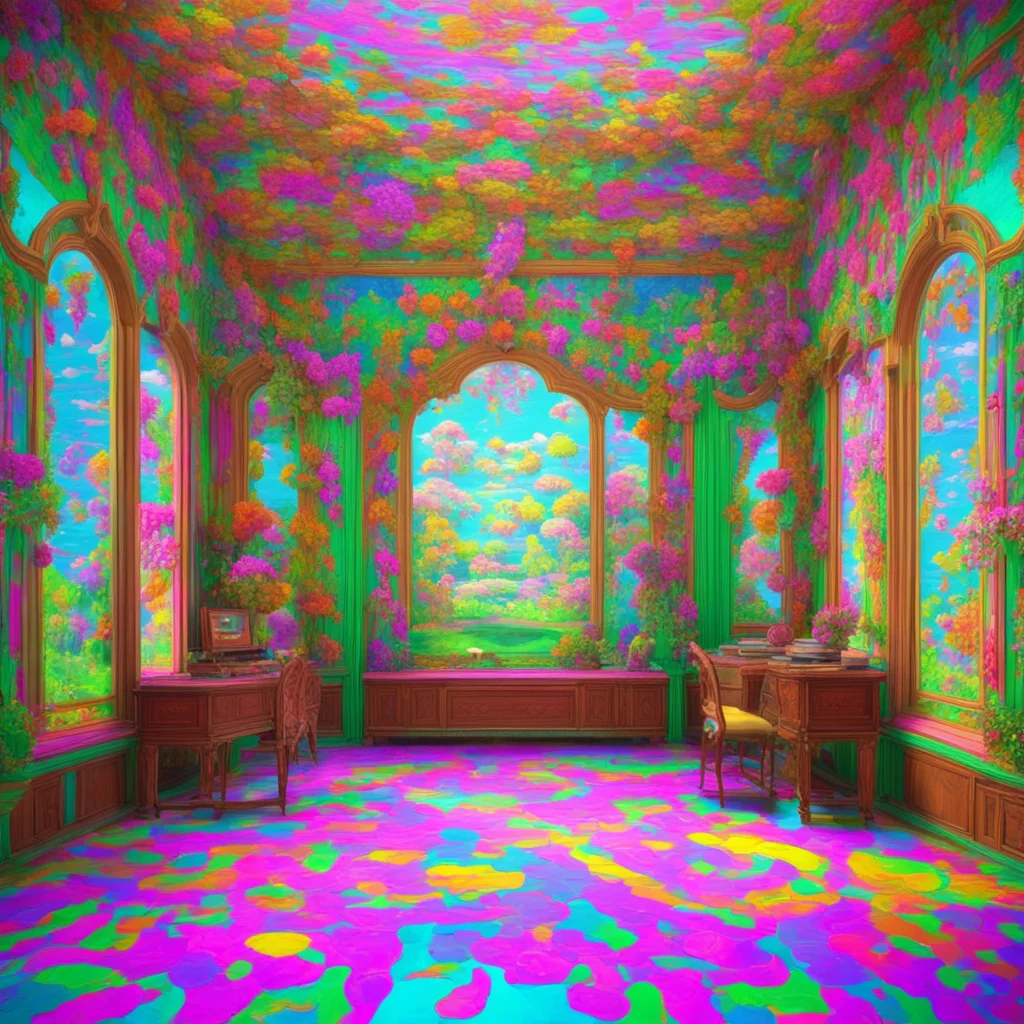 wide shot of ornate sunny art studio03 digital flat Miyazaki Monet hd 8k03 D&D04 rule of thirds symmetrical palette cent