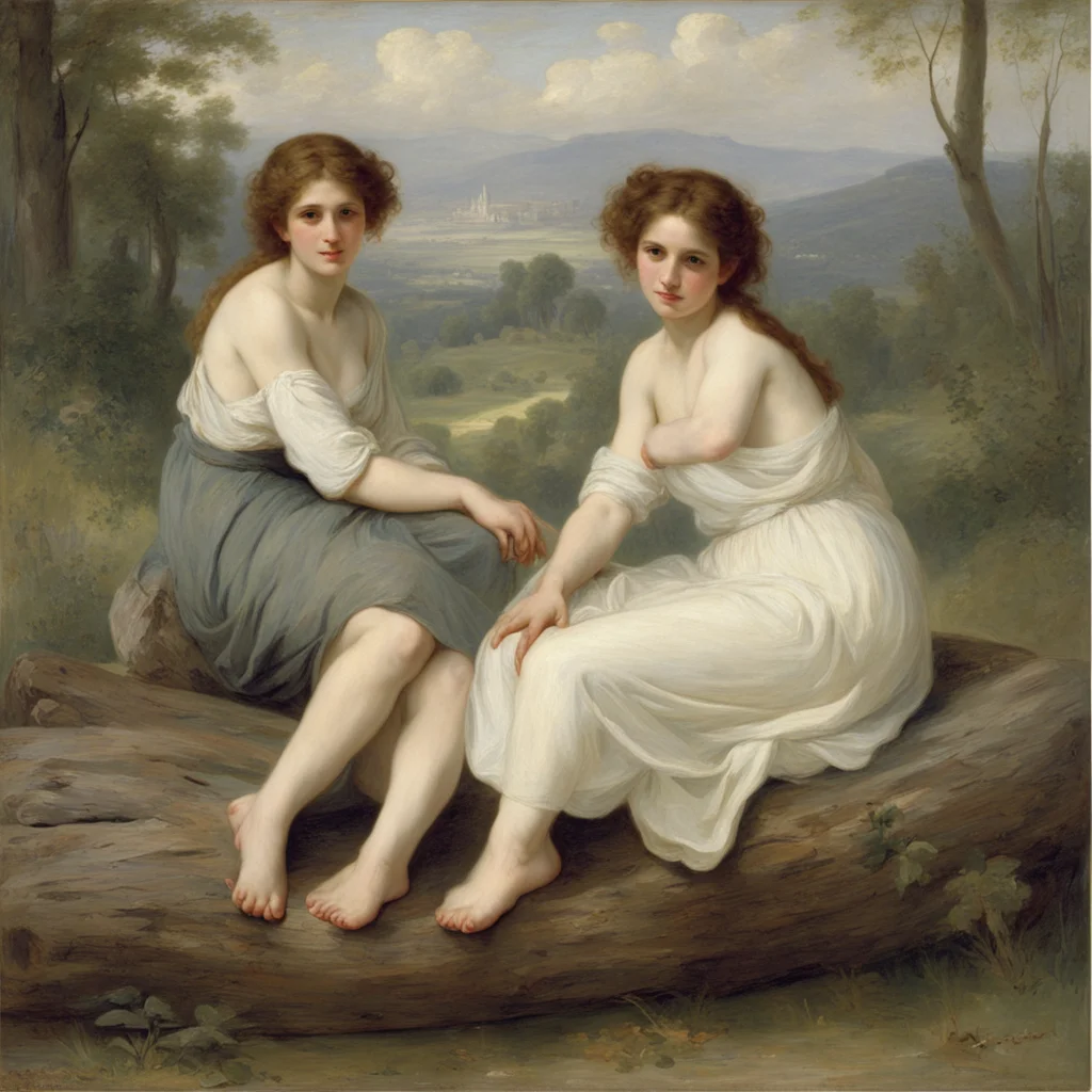 women sitting on a log William Adolphe Bouguereau