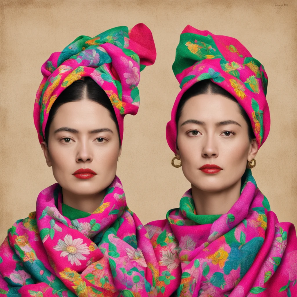 women under a scarf in the style of Frida Kahlo ar 2748