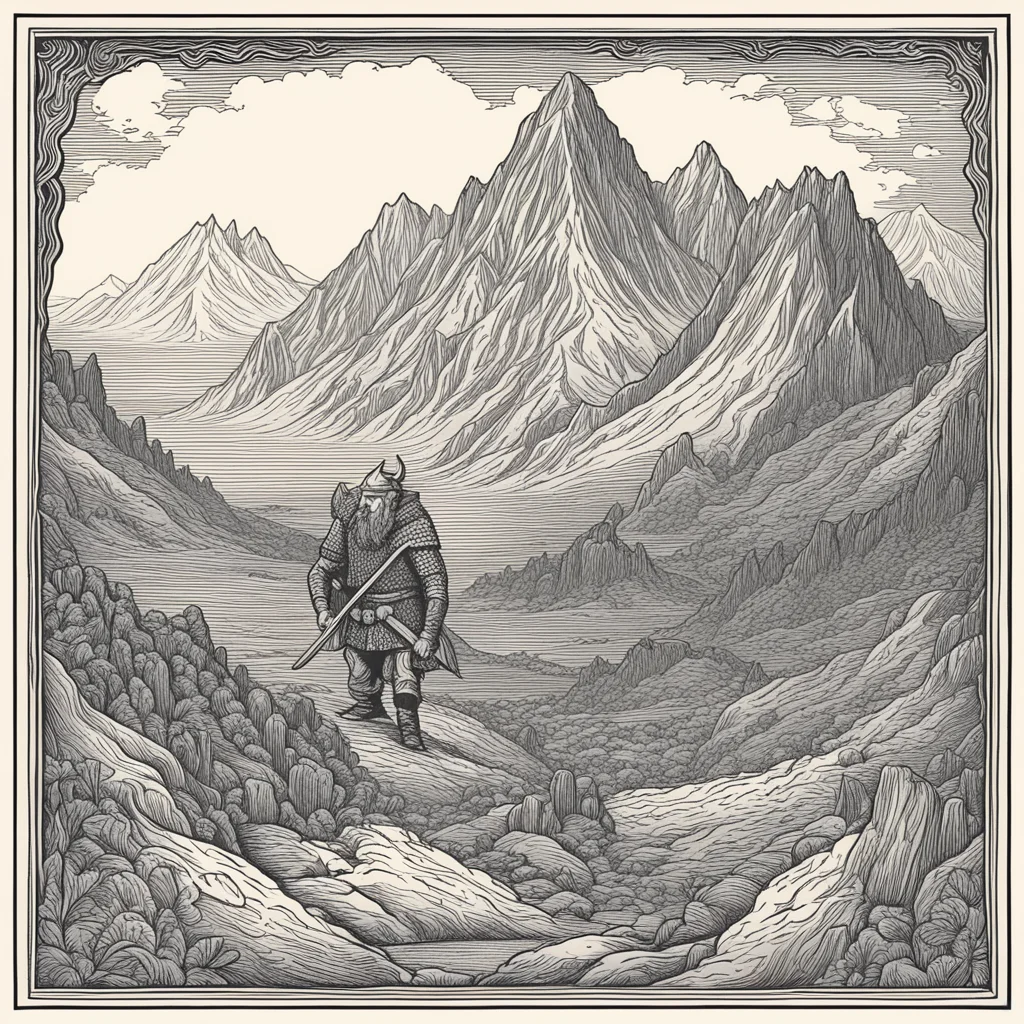 woodcut border viking mining mountain heroic —w 1024 —h 128