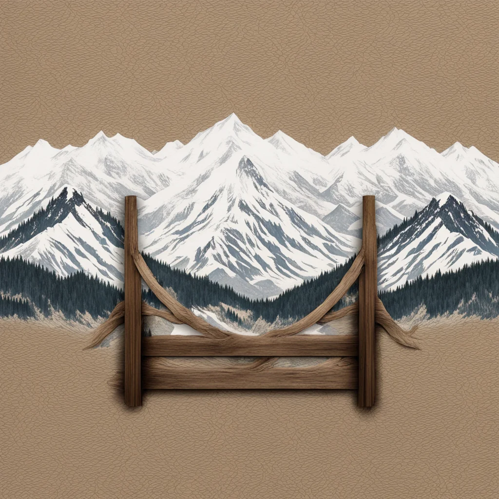 wooden bridge tessellation damask wallpaper door to snowy mountains in rural China