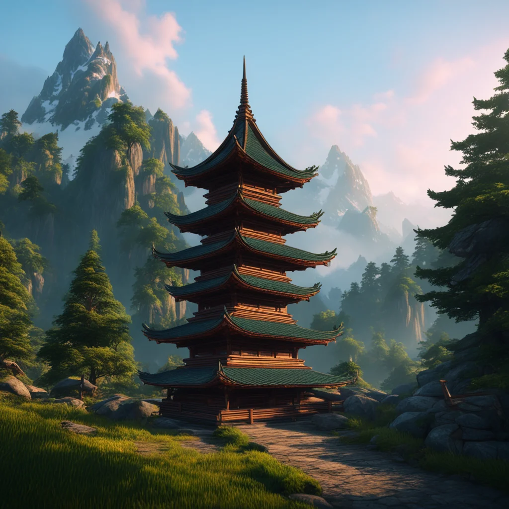 wooden pagoda in the mountains valheim 8k aspect 169