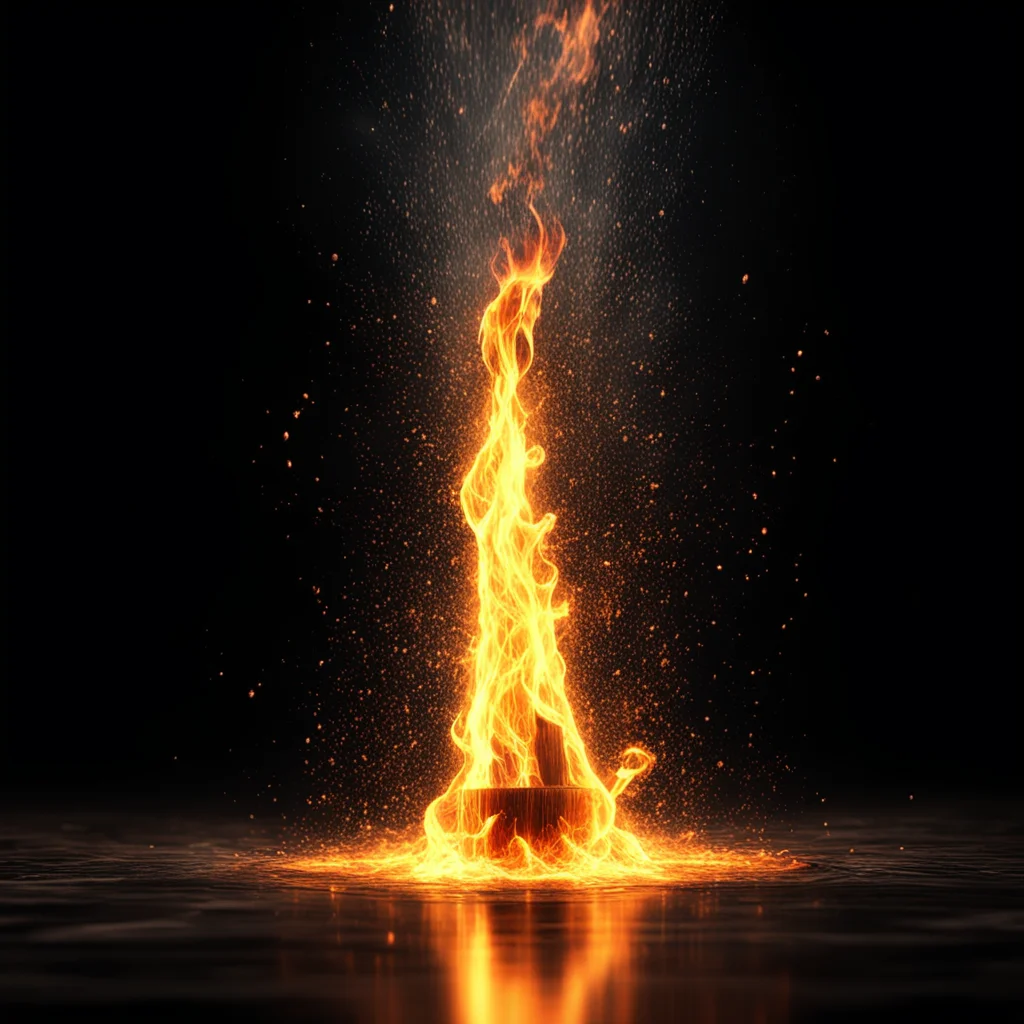 wooden splash of water catching fire cinematic studio lighting with black background 4k octane render05 Tesla coil skysc