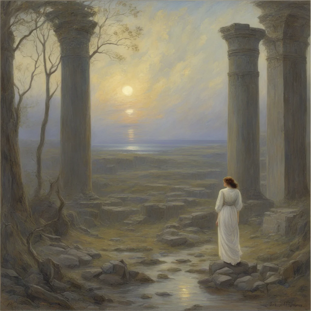 yearning at the ruins after the disaster in the morning by Edward Robert Hughes and L Birge Harrison ml