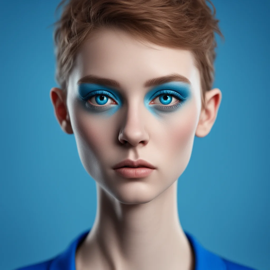 young androgynous face symmetric elegant cgsociety cinematic blue resistance yearbook photo smurf