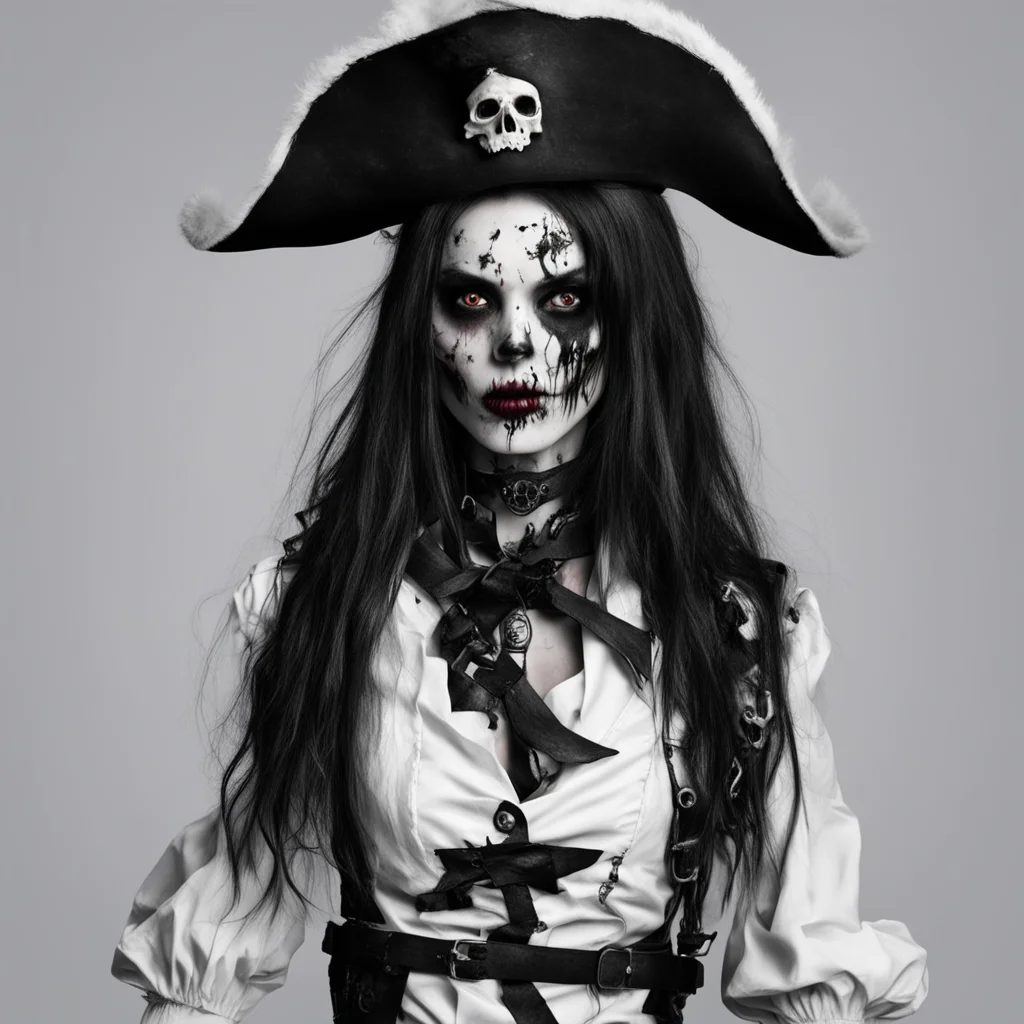 zombie goth girl pirate in white clothes