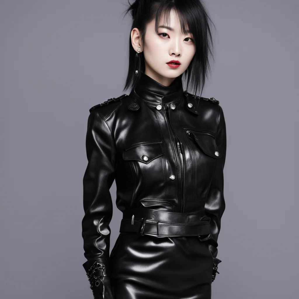 1 femme  asiatique punk annees 80  chemise en cuir noir des annees 80  jupe a pression  en cuir des annees 80 confident engaging wow artstation art 3