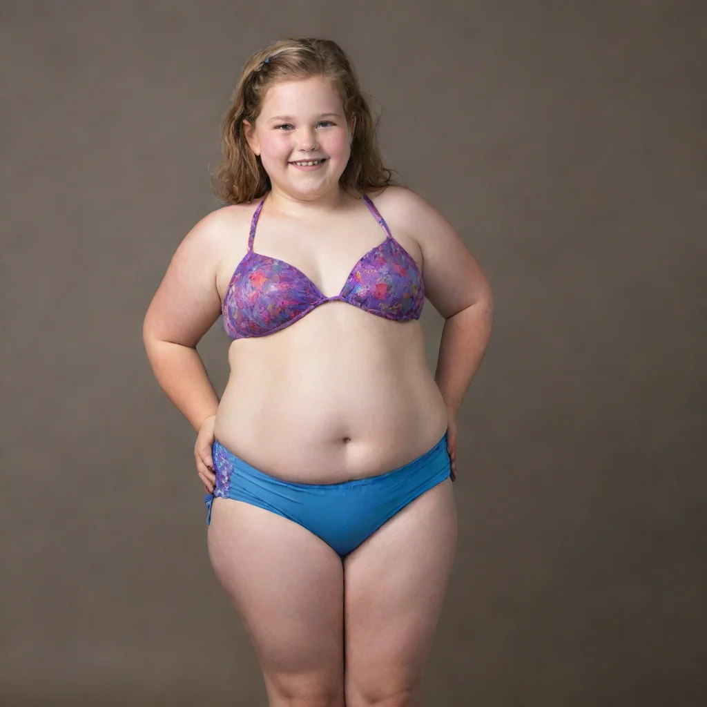 ai12 yo bikini girl%2C overweight%2C hanging belly%2C smile 