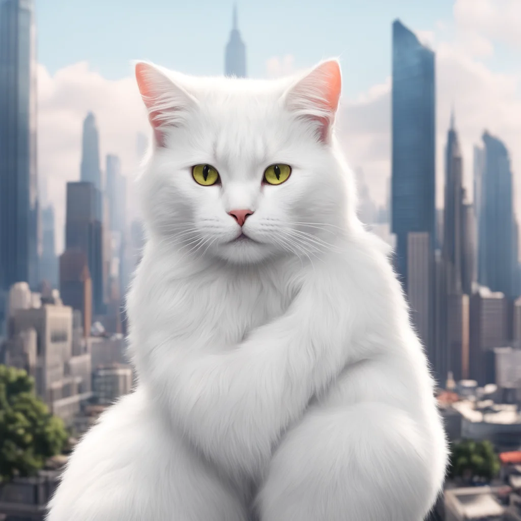 ai170 meter tall white cat anthro holding a human by a city amazing awesome portrait 2