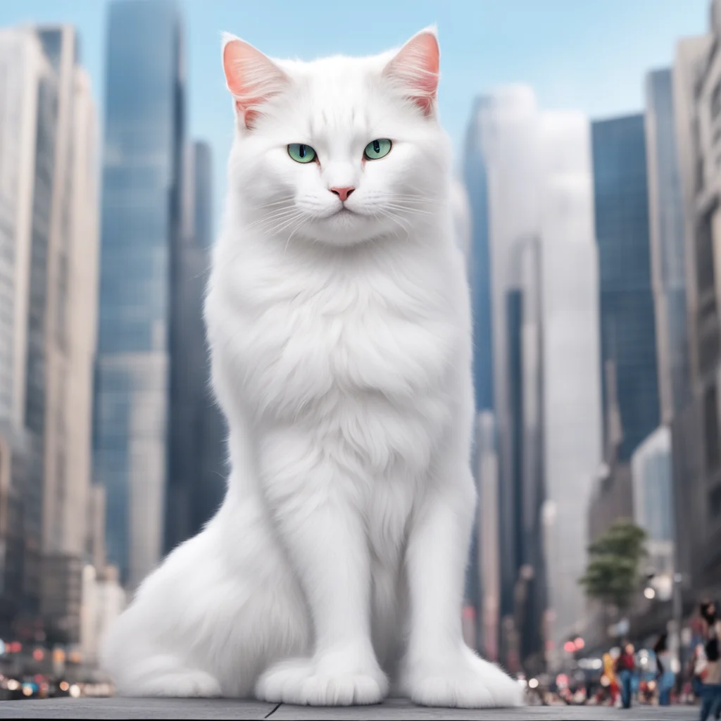 ai170 meter tall white cat anthro holding a human by a city good looking trending fantastic 1