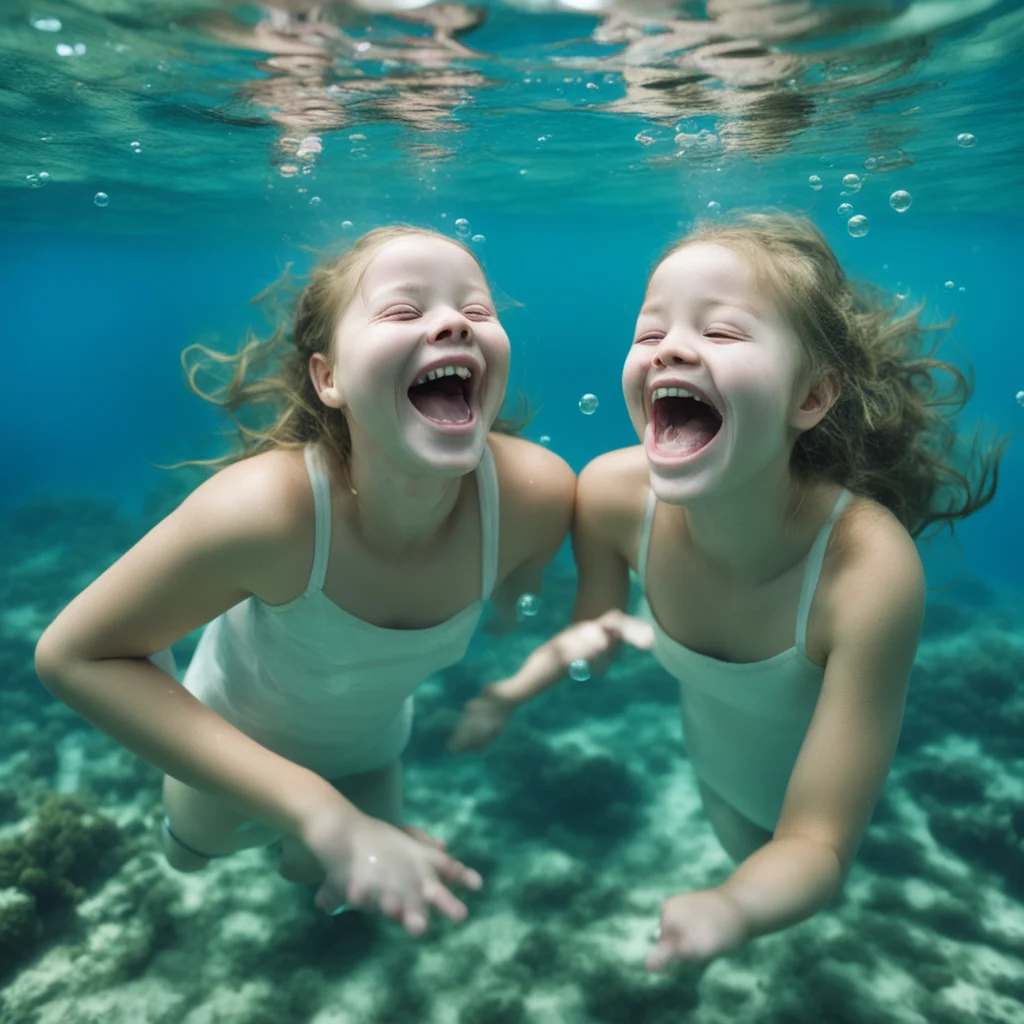 ai2 girls underwater. one girl has her hands on the other girl%27s belly and the other girl is laughing%2C she has bubbles coming out of her mouth and is cross eyed while smiling 