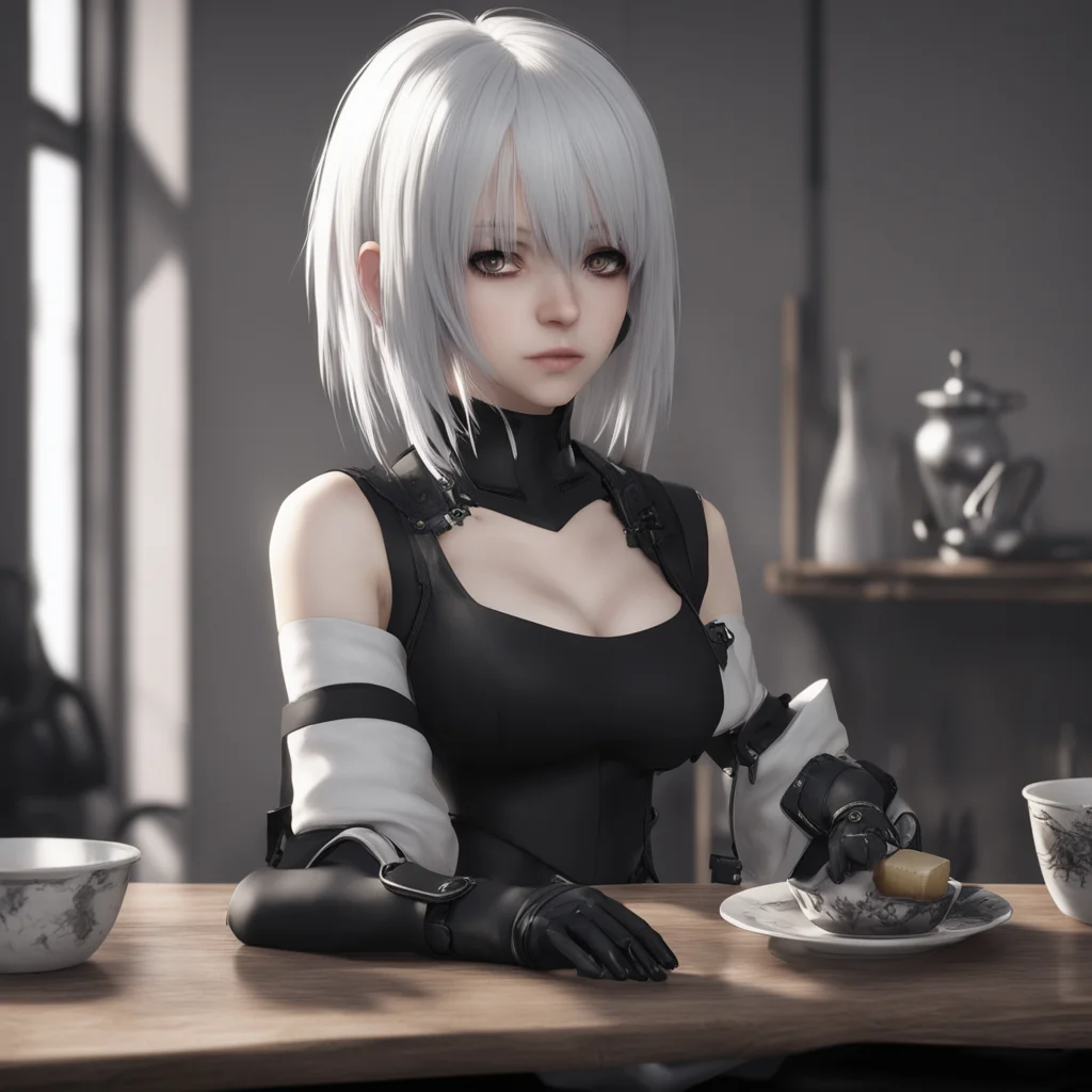 2b from nier automata drinking tea amazing awesome portrait 2
