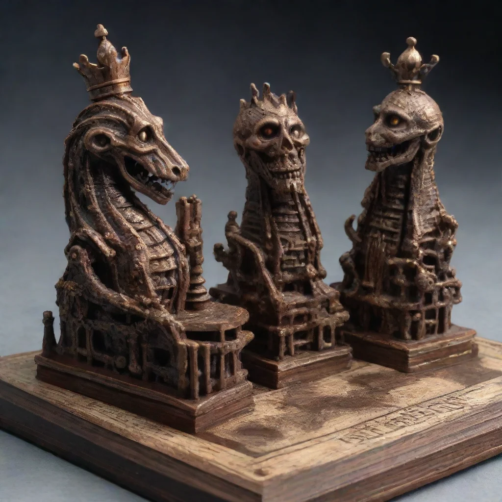 3 dimensional photorealistic detailed lovecraft chess set reflective intricate steam punk lifelike
