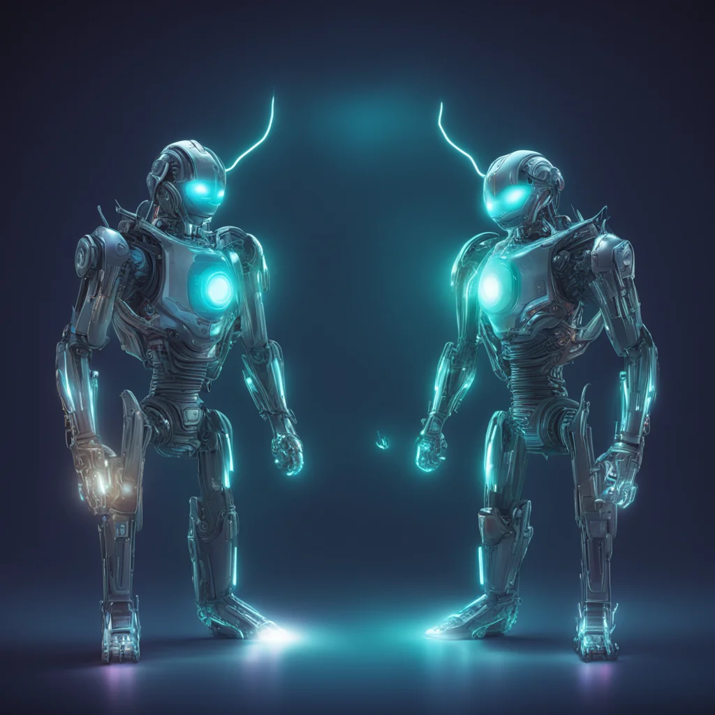 3 light monsters one is a machine the other one is electric and one that is a hologram joining hands together confident engaging wow artstation art 3